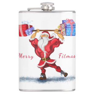 Bodybuilder Santa Claus with Christmas Gifts - Fun Hip Flask
