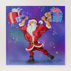 Bodybuilder Santa Claus with Christmas Gifts - Fun Jigsaw Puzzle