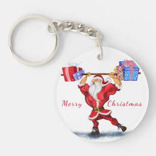Bodybuilder Santa Claus with Christmas Gifts - Fun Key Ring