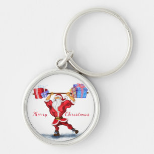 Bodybuilder Santa Claus with Christmas Gifts - Fun Key Ring