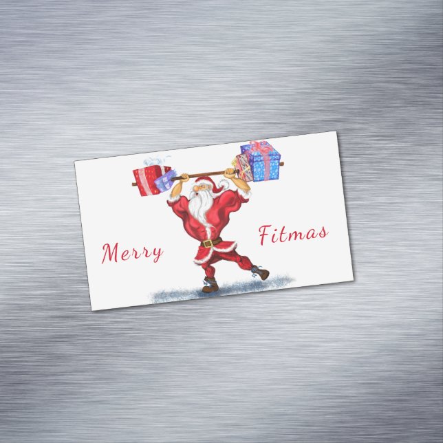 Bodybuilder Santa Claus with Christmas Gifts - Fun Magnetic Business Card (In Situ)