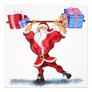 Bodybuilder Santa Claus with Christmas Gifts - Fun Photo Print