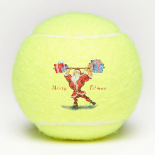 Bodybuilder Santa Claus with Christmas Gifts - Fun Tennis Balls