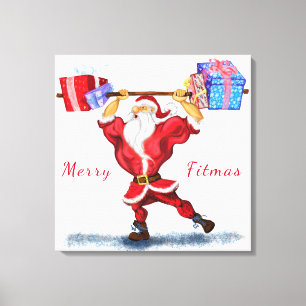 Bodybuilder Santa Claus with Christmas Gifts Funny Canvas Print