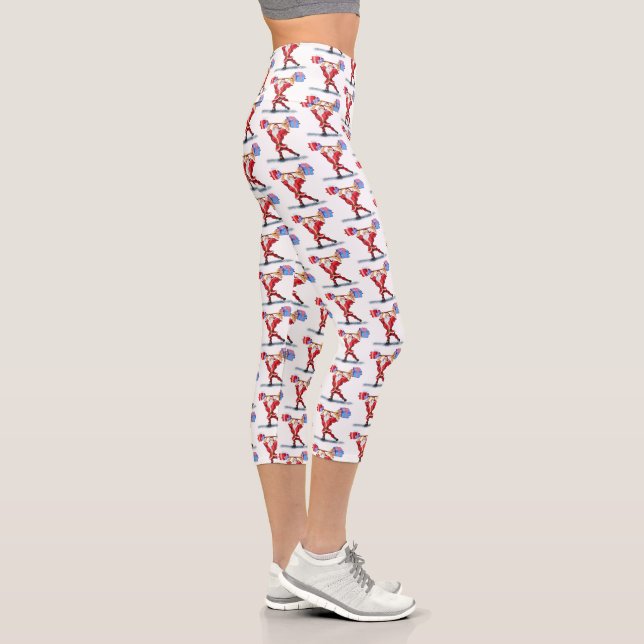 Bodybuilder Santa Claus with Christmas Gifts Funny Capri Leggings (Right)