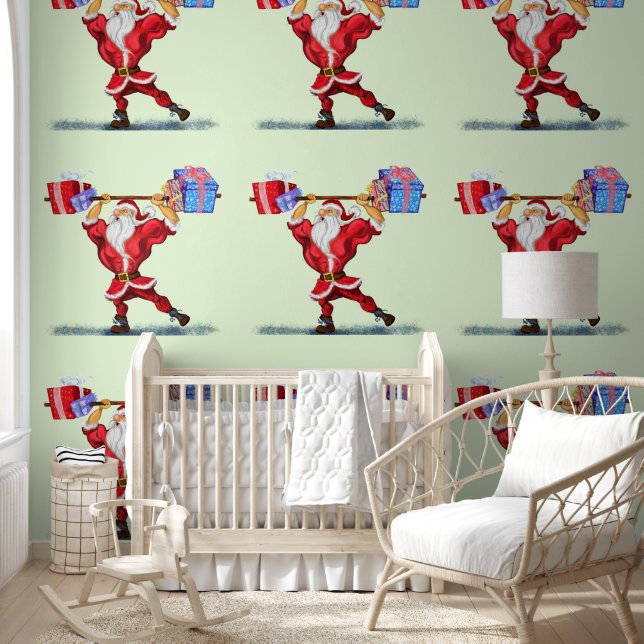 Bodybuilder Santa Claus with Gift Funny Christmas Wallpaper (Kids)