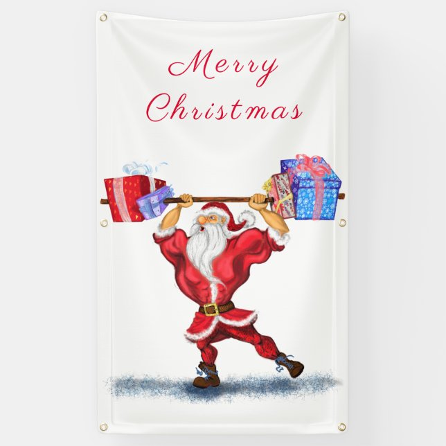 Bodybuilder Santa Funny Christmas Banner (Vertical)