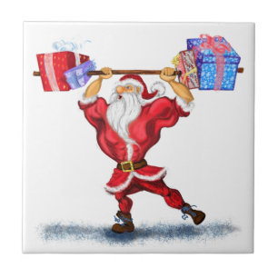 Bodybuilder Santa Funny Christmas Ceramic Tile