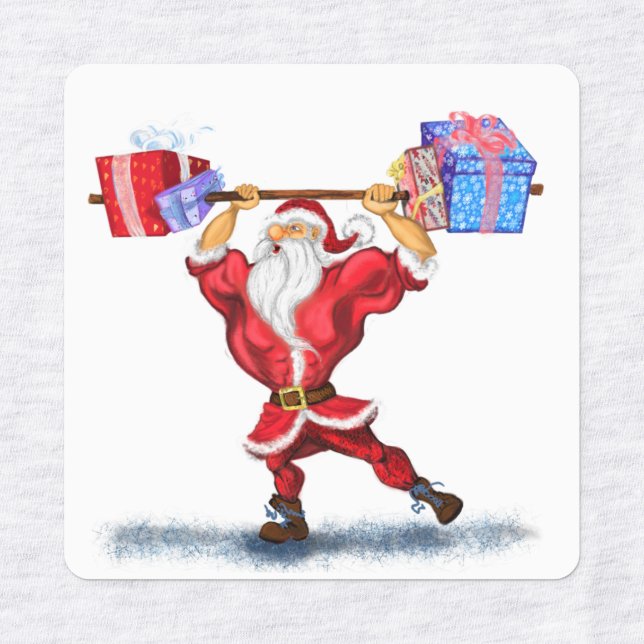 Bodybuilder Santa Gift Funny Christmas Labels (Design 3)