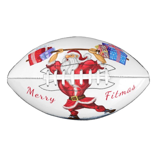 Bodybuilder Santa with Christmas Gift Football American Football (Front)
