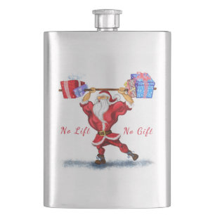 Bodybuilder Santa with Christmas Gift Funny Flask