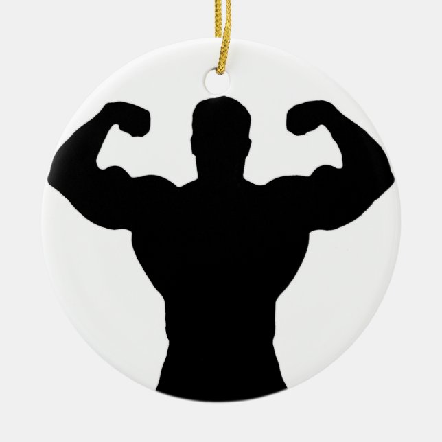 bodybuilder silhouette ceramic tree decoration (Front)