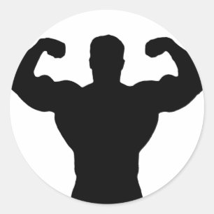 bodybuilder silhouette classic round sticker