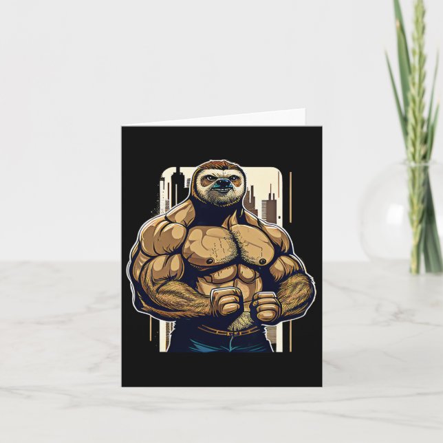Bodybuilder Sloth Funny Bodybuilding Sloth Fitness Card (Front)
