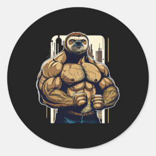 Bodybuilder Sloth Funny Bodybuilding Sloth Fitness Classic Round Sticker