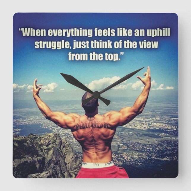 Bodybuilding Fitness Gym Workout Motivation Square Wall Clock (Front)