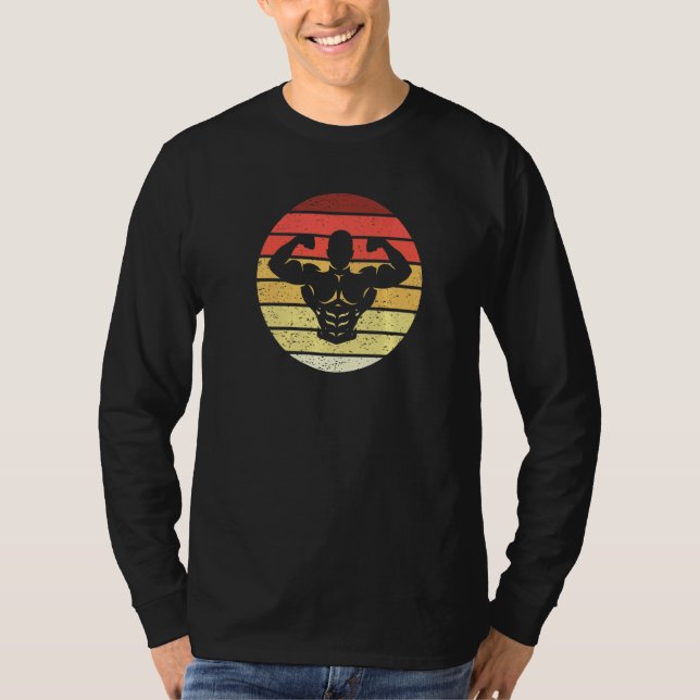 Bodybuilding Front Double Biceps Pose Retro Style  T-Shirt (Front)