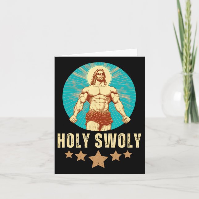 Bodybuilding Jesus Fitness Holy Swoly Funny Gym  Card (Front)