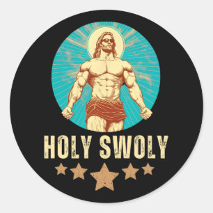 Bodybuilding Jesus Fitness Holy Swoly Funny Gym Classic Round Sticker