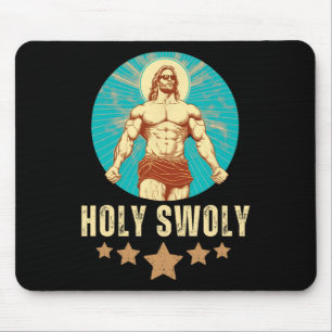 Bodybuilding Jesus Fitness Holy Swoly Funny Gym Mouse Mat
