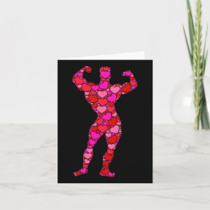 Bodybuilding Pink Red Heart Valentines Day Gift Bo Card