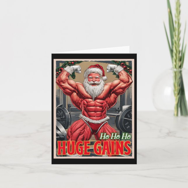 Bodybuilding Santa Ho Ho Huge Gains Weightlifting  Card (Front)