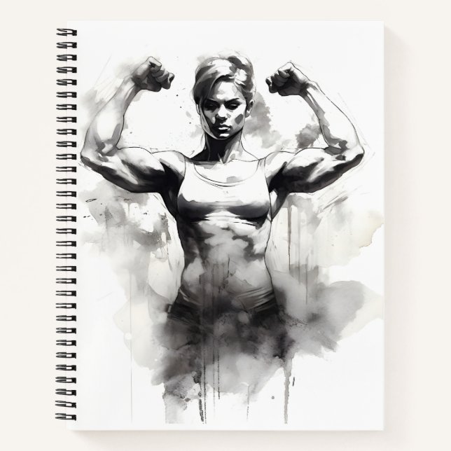 Bodybuilding Sketch Female Flexing Her Muscles Notebook (Front)