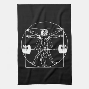 Bodybuilding - Vitruvian Barbell Man Tea Towel