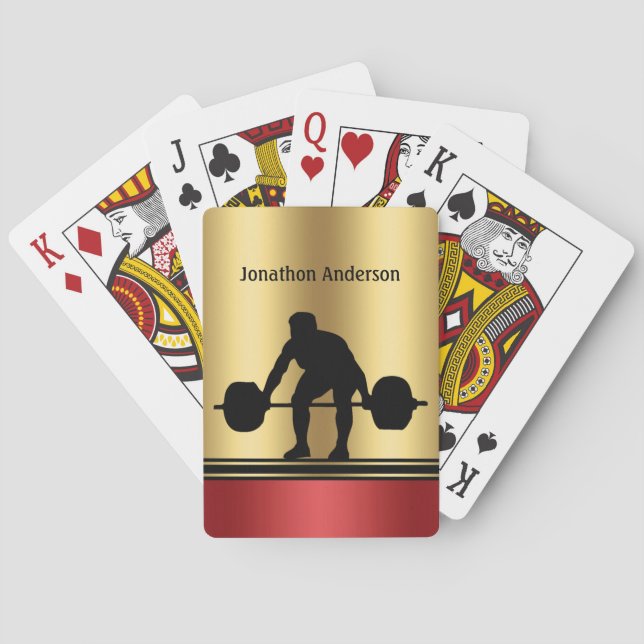 Bodybuilding Weightlifter silhouette Personalise Playing Cards (Back)