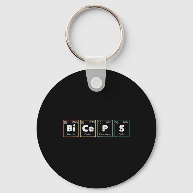 Bodybuilding Weightlifting Biceps Periodic Table E Key Ring (Front)