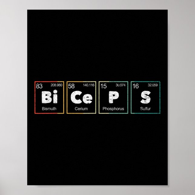 Bodybuilding Weightlifting Biceps Periodic Table E Poster (Front)
