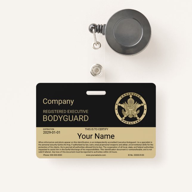 Bodyguard Badge ID Badge (Front with Retractable)