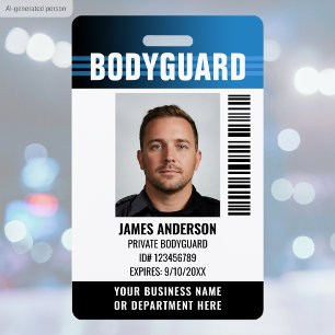 Bodyguard Security Guard ID Photo Logo Blue Custom Badge