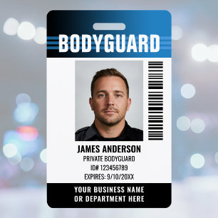 Bodyguard Security Guard ID Photo Logo Blue Custom ID Badge