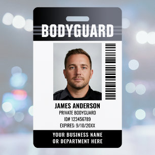 Bodyguard Security Guard ID Photo Logo Grey Custom Badge