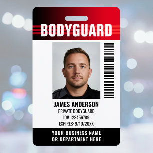 Bodyguard Security Guard ID Photo Logo Red Custom ID Badge