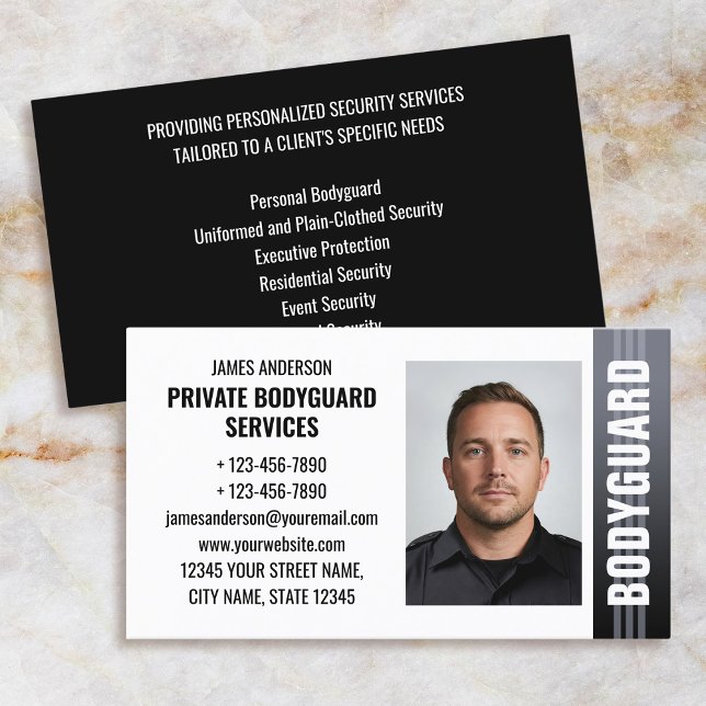 Bodyguard Security Services Guard ID Photo Grey Business Card (Creator Uploaded)