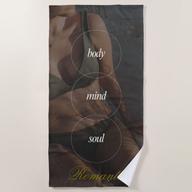 #BodyMindSoulRomanticBeachTowel Beach Towel (Front)