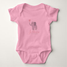 Bodysuit Baby Girl Pink Tutu Elephant Heart Name