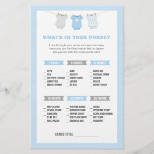 Bodysuit Baby Shower Whats in your Purse Game-Blue Stationery