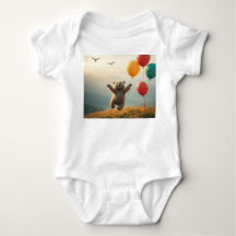 Bodysuit Happy baby bear flying with balloons 