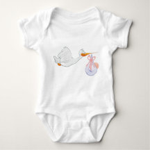 Bodysuit with cute baby delivering stork