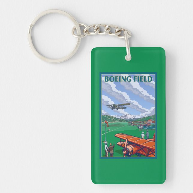 Boeing Field Vintage Travel Poster Key Ring (Front)