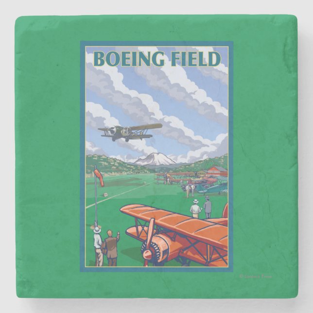 Boeing Field Vintage Travel Poster Stone Coaster (Front)