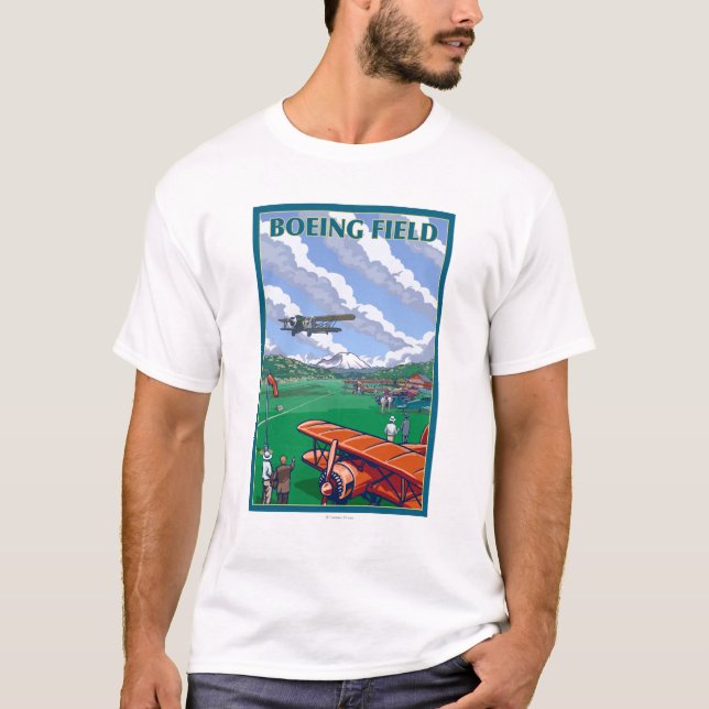 Boeing Field Vintage Travel Poster T-Shirt (Front)