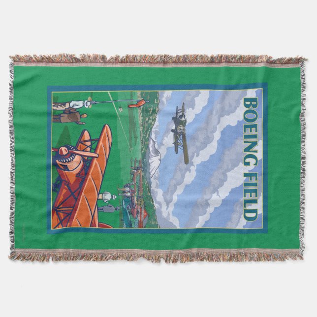 Boeing Field Vintage Travel Poster Throw Blanket (Front)