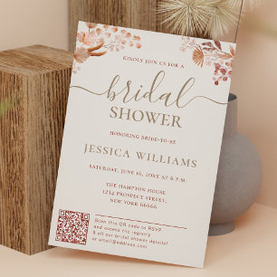 Boemian Flowers With QR Code Bridal Shower Invitation