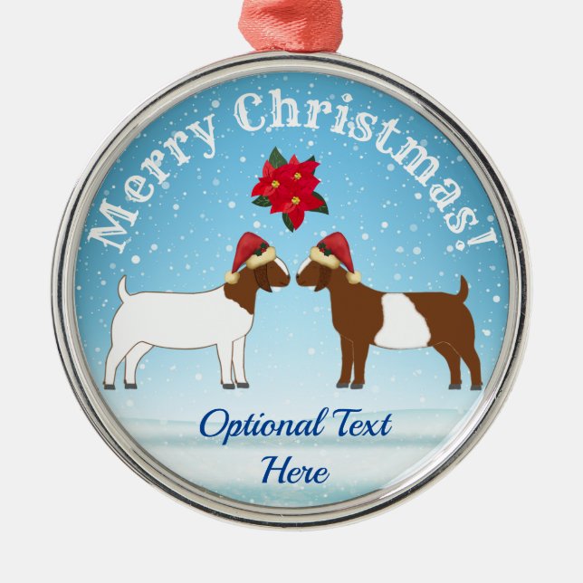 Boer Goat Christmas in the snow Metal Tree Decoration (Front)