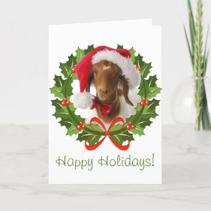 Boer Goat Happy Holidays  in Wreath Holiday Card