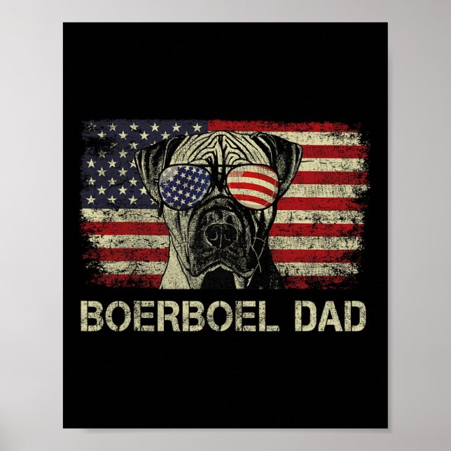 Boerboel Dad Dog Lovers American Flag 4th Of July  Poster (Front)